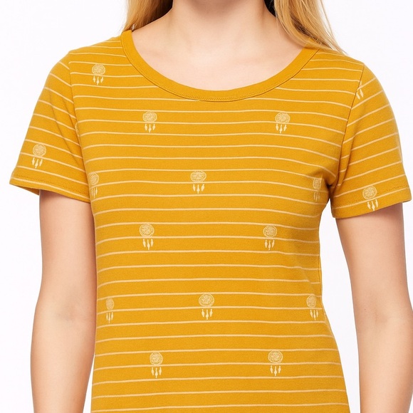 Cottton Striped Mustard Yellow Dreamcatcher Tee - Picture 1 of 7